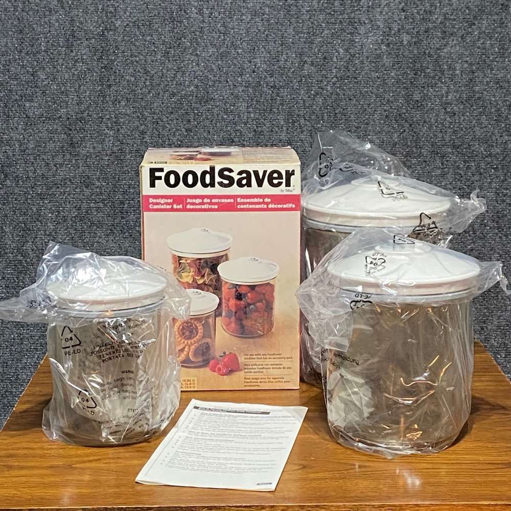 FoodSaver Tilia Designer Canister Set 3pc Vacuum Seal Storage 02-0052-01 Vintage